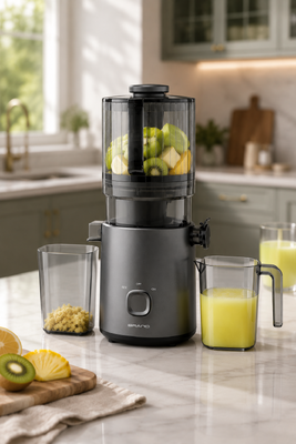 Espremedor Lento de Frutas Inteiras Fresh Smart HJ303 Extra-Largo – O Espremedor de Frutas Inteiras Que Sua Família Merece com Bocal de 155mm, Reservatório de 2400ml, Prensagem a Frio de 200W e Autolimpeza