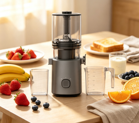 Fresh Smart HJ303 Extra-Wide Slow Masticating Juicer O melhor atalho para suco de família fresco com chute de 155mm, 2400ml Hopper, 200W Cold Press & Self-Cleaning