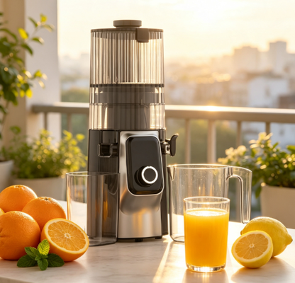 Fresh Smart HJ102C Slow Masticating Juicer O Juicer que traz frescura para todas as estações com 3 velocidades ajustáveis, chuveiro largo de 135mm, 200W Cold Press e autolimpeza