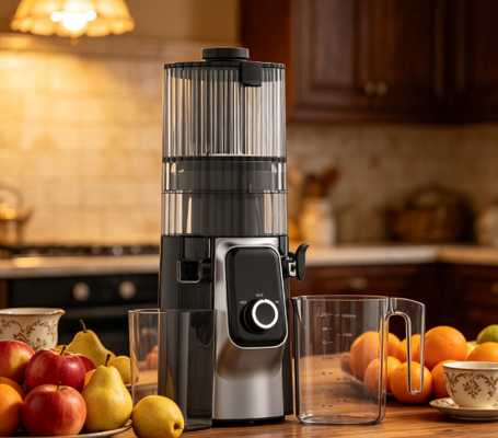 Fresh Smart HJ102C Slow Masticating Juicer O Juicer que faz com que sua cozinha se sinta completa com 3 velocidades ajustáveis, chuveiro largo de 135mm, 200W de impressão a frio e autolimpeza