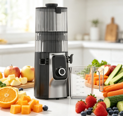 Fresh Smart HJ102C Slow Masticating Juicer O Juicer que traz bem-estar para a sua mesa com 3 velocidades ajustáveis, 135mm chute largo, 200W Cold Press & auto-limpeza