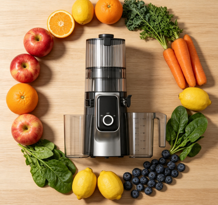 Espremedor Lento HJ102C Fresh Smart – O Espremedor Que Transforma Cada Copo em Uma Ocasião com 3 Velocidades Ajustáveis, Bocal Largo de 135mm, Cold Press de 200W e Autolimpeza