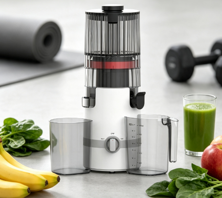 Fresh Smart HJ102B Slow Masticating Juicer A maneira mais inteligente e segura de extrair suco fresco com chute de 135 mm, imprensa a frio de 200 W, autolimpeza e design de fechadura familiar