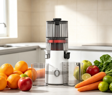 Fresco Smart HJ102B Slow Masticating Juicer ️ Suco Fresco, Família Feliz, Vida Saudável com Chute de 135mm, Prensa a Frio de 200W, Auto-Limpeza e Bloqueio de Segurança