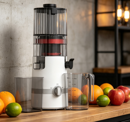 Espremedor Lento Inteligente HJ102B Fresh Smart – A Maneira Mais Inteligente de Obter Suco Fresco para a Família com Bocal de 135mm, Prensagem a Frio de 200W, Autolimpeza e Design de Trava de Segurança