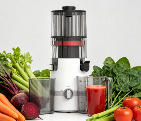 Fresco Smart HJ102B Slow Masticating Juicer O Juicer que cresce com sua família com chute de 135mm, 200W Cold Press, auto-limpeza e sistema de segurança inteligente