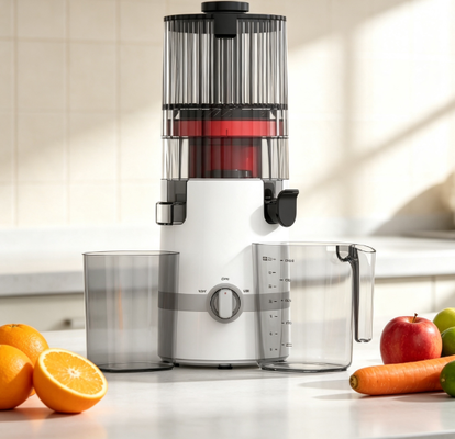 Espremedor Lento HJ102B Fresh Smart – O Espremedor Familiar que Poupa Tempo e Dinheiro com Bocal de 135mm, Prensagem a Frio de 200W, Autolimpeza e Trava de Segurança
