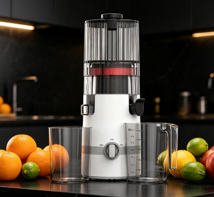 Fresco Smart HJ102B Slow Masticating Juicer O único juicer que faz tudo para sua família com chute de 135mm, prensagem a frio de 200W, auto-limpeza e fechadura de segurança