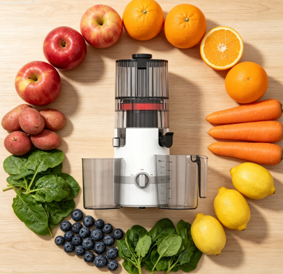 Espremedor Lento HJ102B Fresh Smart – O Espremedor Familiar Que Cumpre Sua Promessa com Bocal de 135mm, Prensagem a Frio de 200W, Autolimpeza e Trava de Segurança Durável