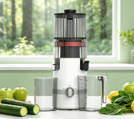 Fresco Smart HJ102B Slow Masticating Juicer ️ O coração de uma casa mais saudável com chute de 135 mm, prensagem a frio de 200 W, autolimpeza e fechadura de segurança inteligente