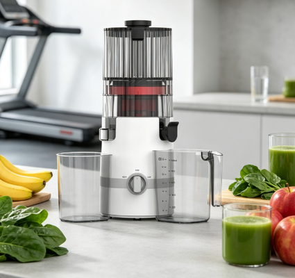 Fresco Smart HJ102B Slow Masticating Juicer ️ Edição aprovada pelos pais com tecnologia Smart Lock, chute largo de 135 mm, motor de pressão a frio de 200W e autolimpeza para o suco familiar sem preocupações
