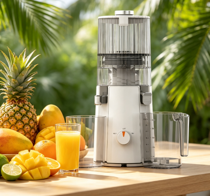 Espremedor Lento Ecológico Smart HJ102A Fresh – Extrator de Prensa a Frio de 200W com Eficiência Energética, Bocal Largo de 135mm, Materiais Livres de BPA, Conservação de Suco Fresco por 72 Horas, Design de Desperdício Zero de Alimentos