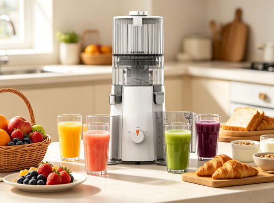 HJ102A Expector de Mastigação Lenta de Alto Rendimento Extração de Suco de Mais de 98%, Abertura de Alimentação de 135 mm, Copo de Suco de 1000 ml