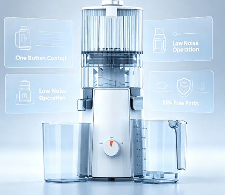 Espremedor Lento Clássico HJ102A – Bocal Largo de 135mm, Motor de 200W, Copo de Suco de 1000ml, Livre de BPA